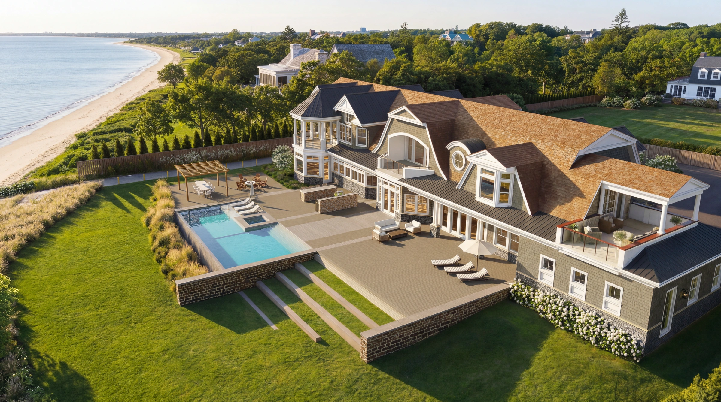 Manicured landscaping with ocean views